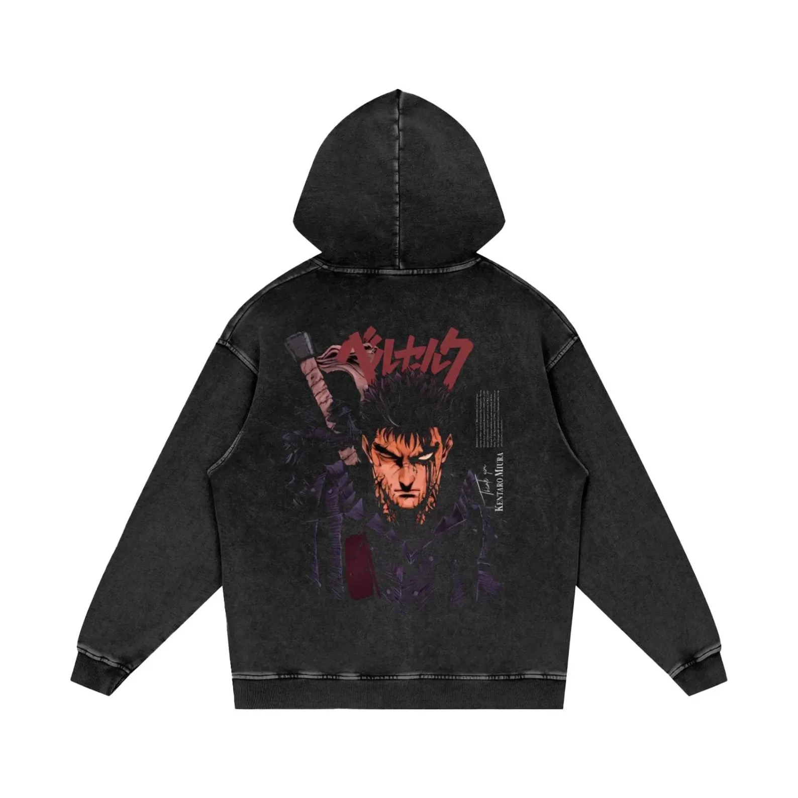 Berserk Anime Acid Washed Oversize Hoodie Berserk Anime Acid Washed Oversize Hoodie — image 2
